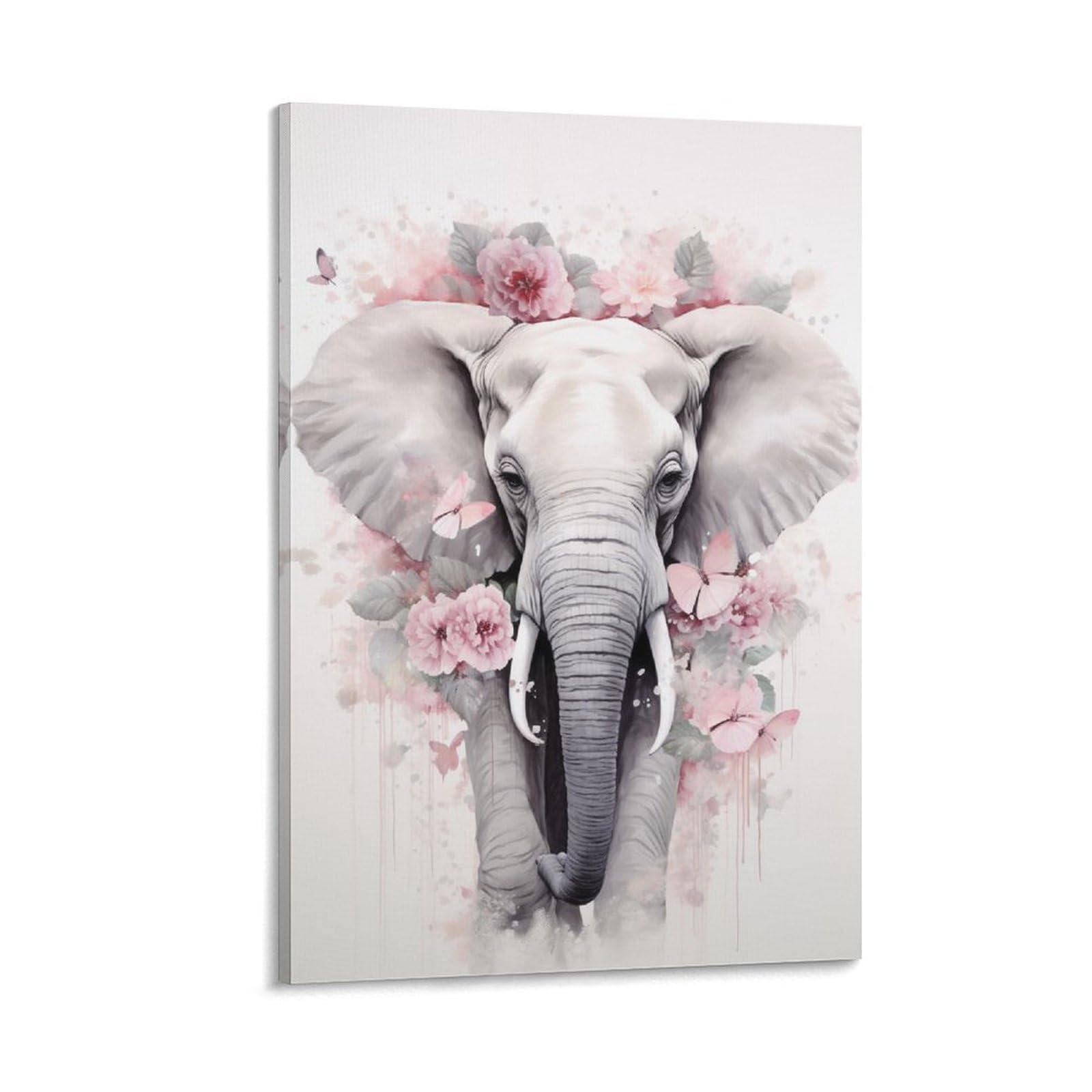 Foccar Frame-Colorful Elephant Canvas Wall Art Colorful Elephant Wall Decorations For Living Room Rustic Lovely Flower Animal Hang Pictures Wall Artwork