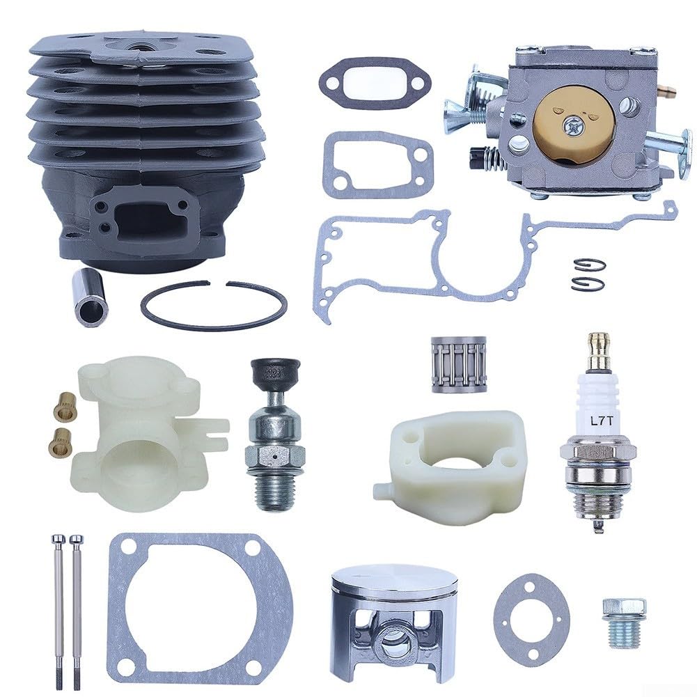 Grand cylindre de 52 mm pour carburateur à piston - Kit de révision pour tronçonneuse 266XP 266 266SE - Cylindre pour carburateur PISTON - Pièces de rechange - Comprend des boulons de soupape, des