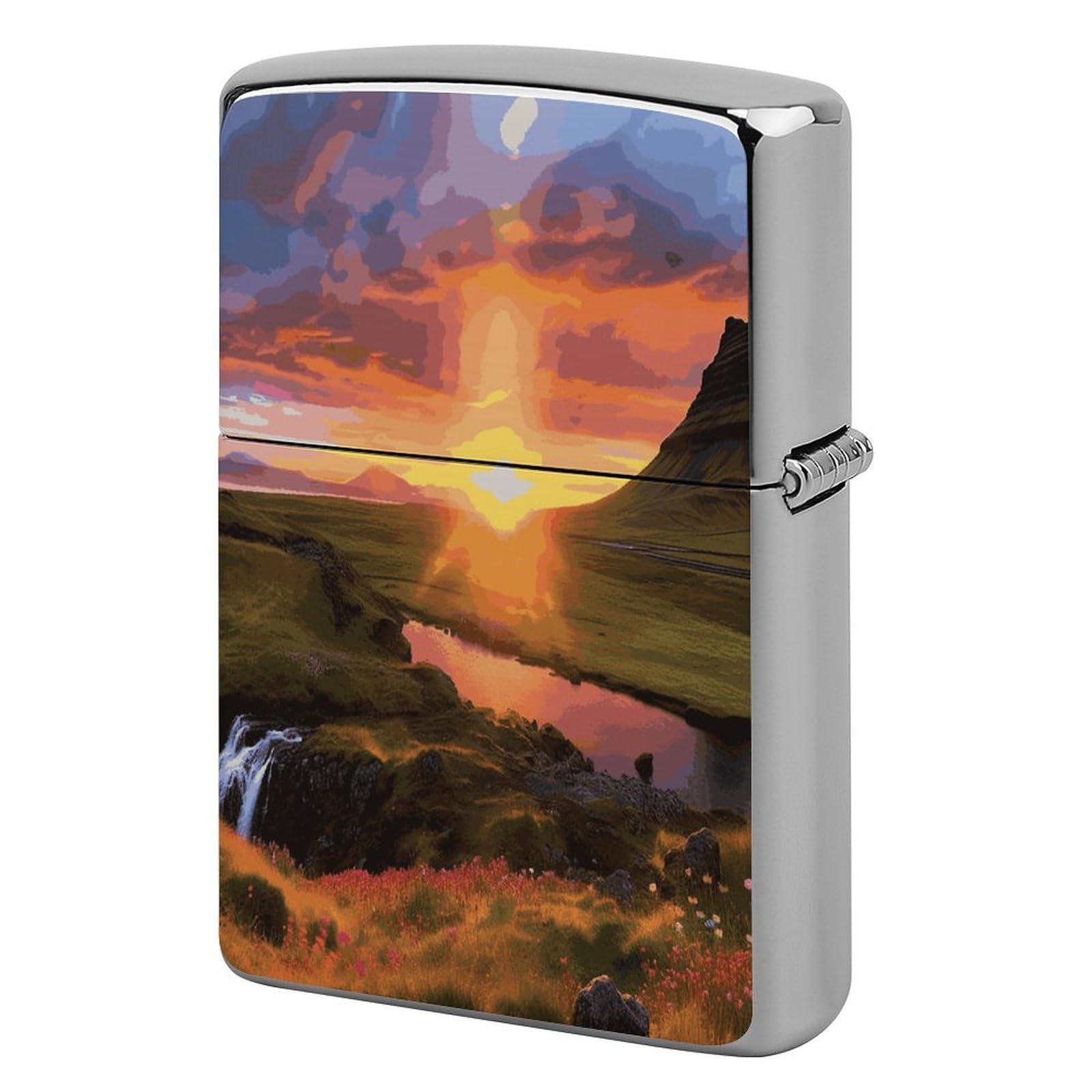 Btcowzrv Style Iceland Sunset Metal Lighter Case Sleeve Cover Holder