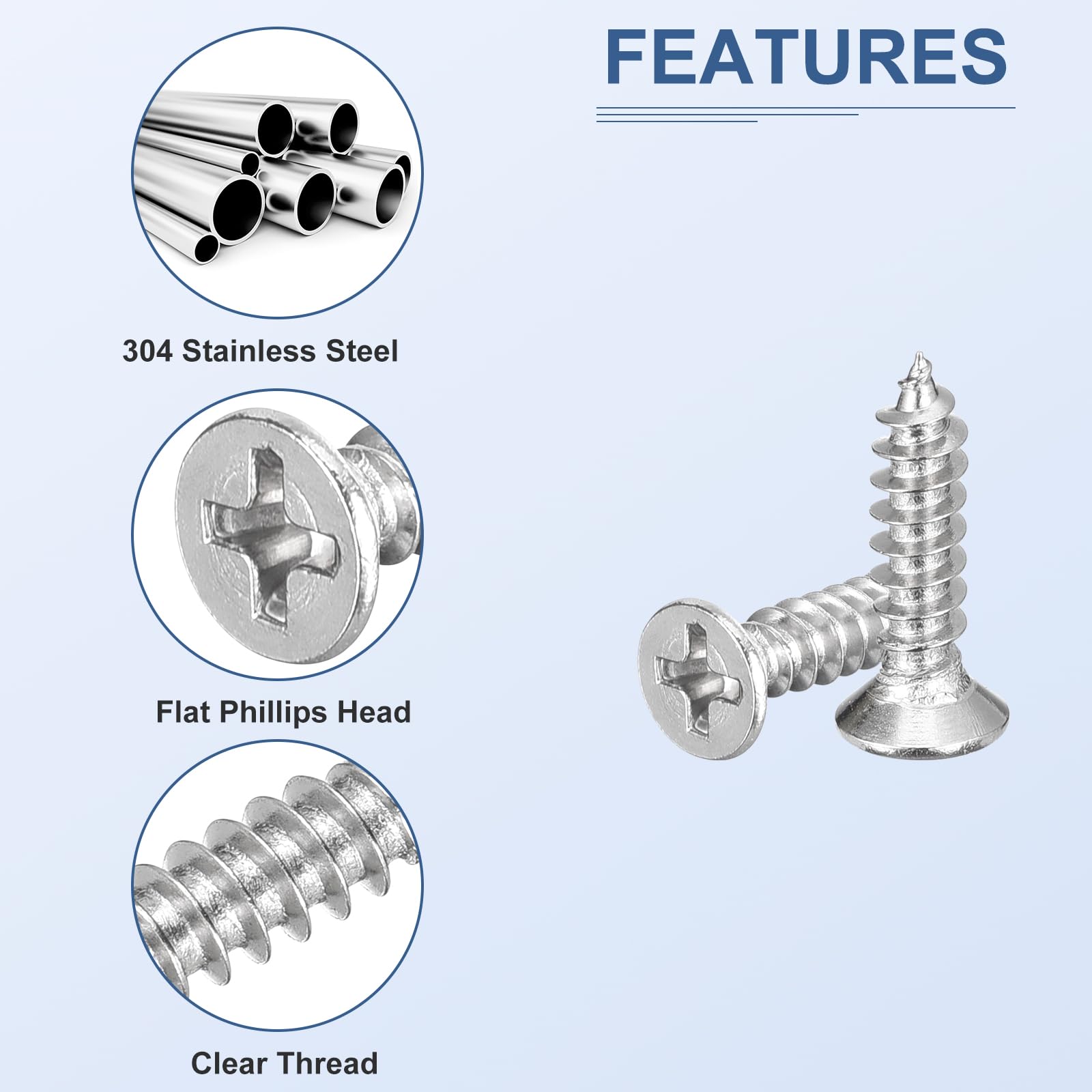 DTGN 100Pcs Wood Screws Assortment Kit, 304 Stainless Steel M4x16mm/ M4x20mm Phillips Flat Head Self Tapping Screws - Image 3