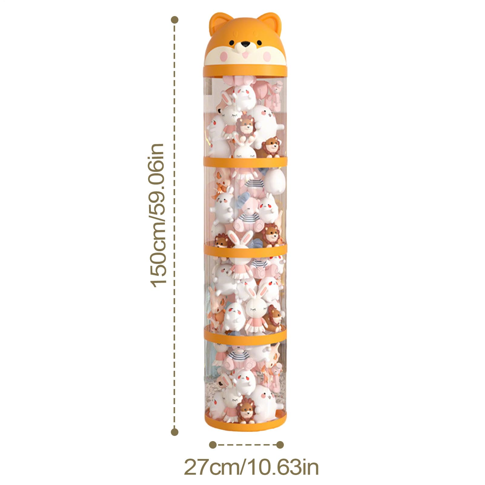 Porta Peluche,Contenitore Giocattoli Morbidi | Torre Grande Trasparente 65x65x110 Cm con Ruote Porta Pupazzi Decorativo per Cameretta Camera da Letto Asilo