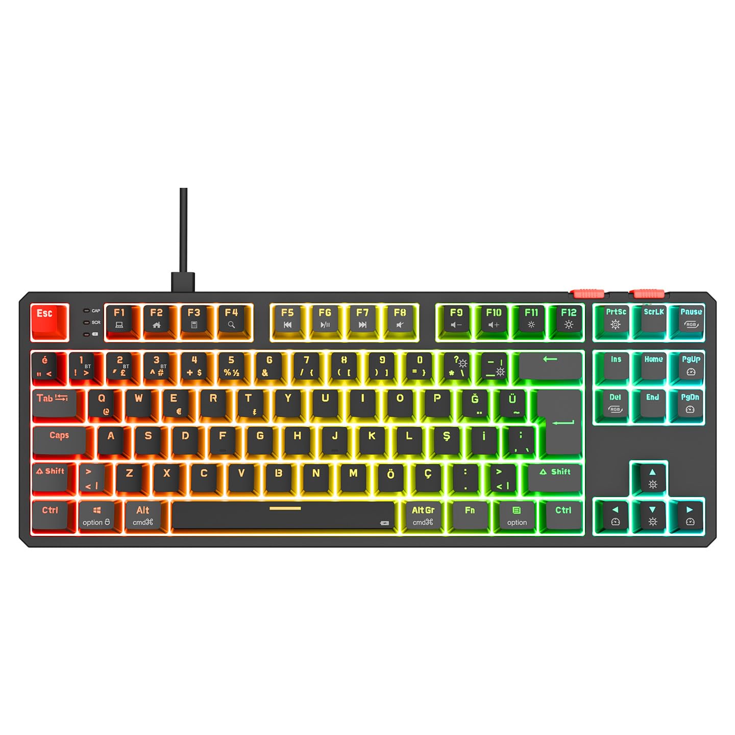 Rampage YORU TKL Siyah/Gri Type-C Bağlantılı OUTEMU Red Swich Q Mekanik Gaming Oyuncu Klavye RGB