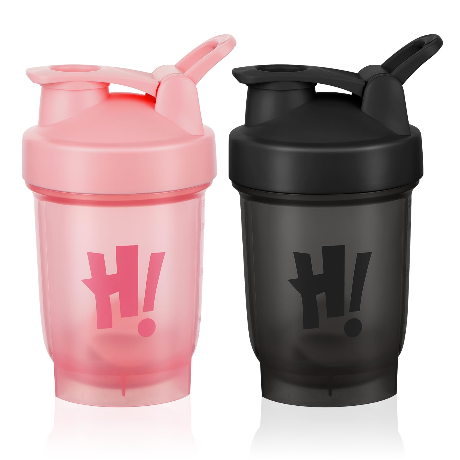 AOOWU Shaker per Proteine, 2 Pcs Shaker Proteico 350 ML con Sfera di Miscelazione, Agitatore Snap-Fit, Protein Bottiglie a Prova di Perdite, Bottiglie per Miscele di Proteine e Integratori, Senza BPA