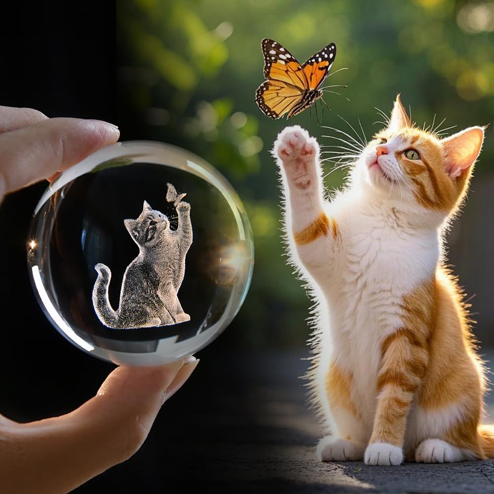 Cat Gifts for Women 3D Crystal Ball 60mm Cat Lover Themed Gift with Stand Gifts for Women Mothers Day Christmas Birthday - Image 7