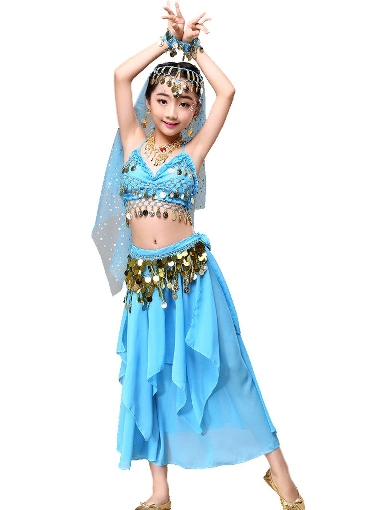 Astage Girl Indian Belly Dancing Clothes Halloween Dress All Sets Sky Blue L