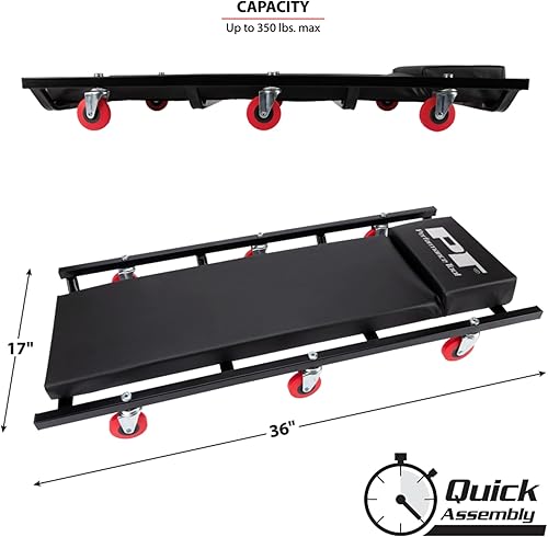 Miniatura 3 de Performance Tool W85015 - Enredadera automotriz de perfil bajo con 6 ruedas giratorias de 36 x 17 pulgadas con reposacabezas acolchado, color negro