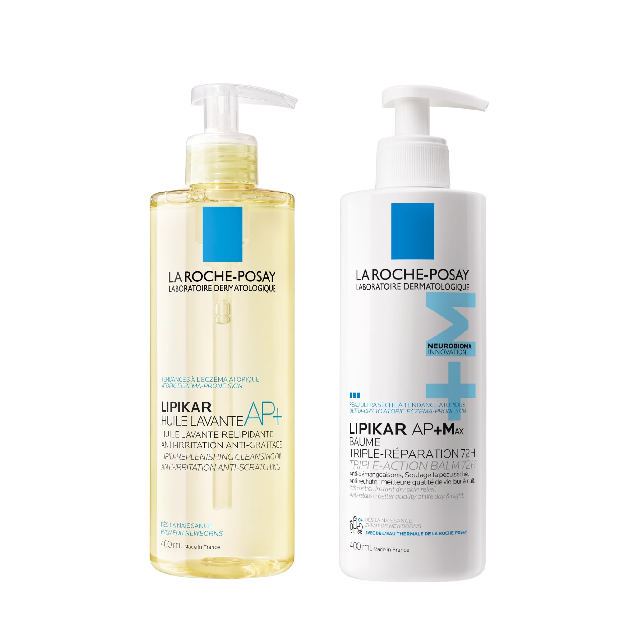 La Roche-Posay | Routine Lipikar | Huile lavante AP+ & Baume AP+M | Répare, apaise et hydrate | Convient aux peaux sèches, très sèches & atopiques | Dès la naissance | 400 ml x 2