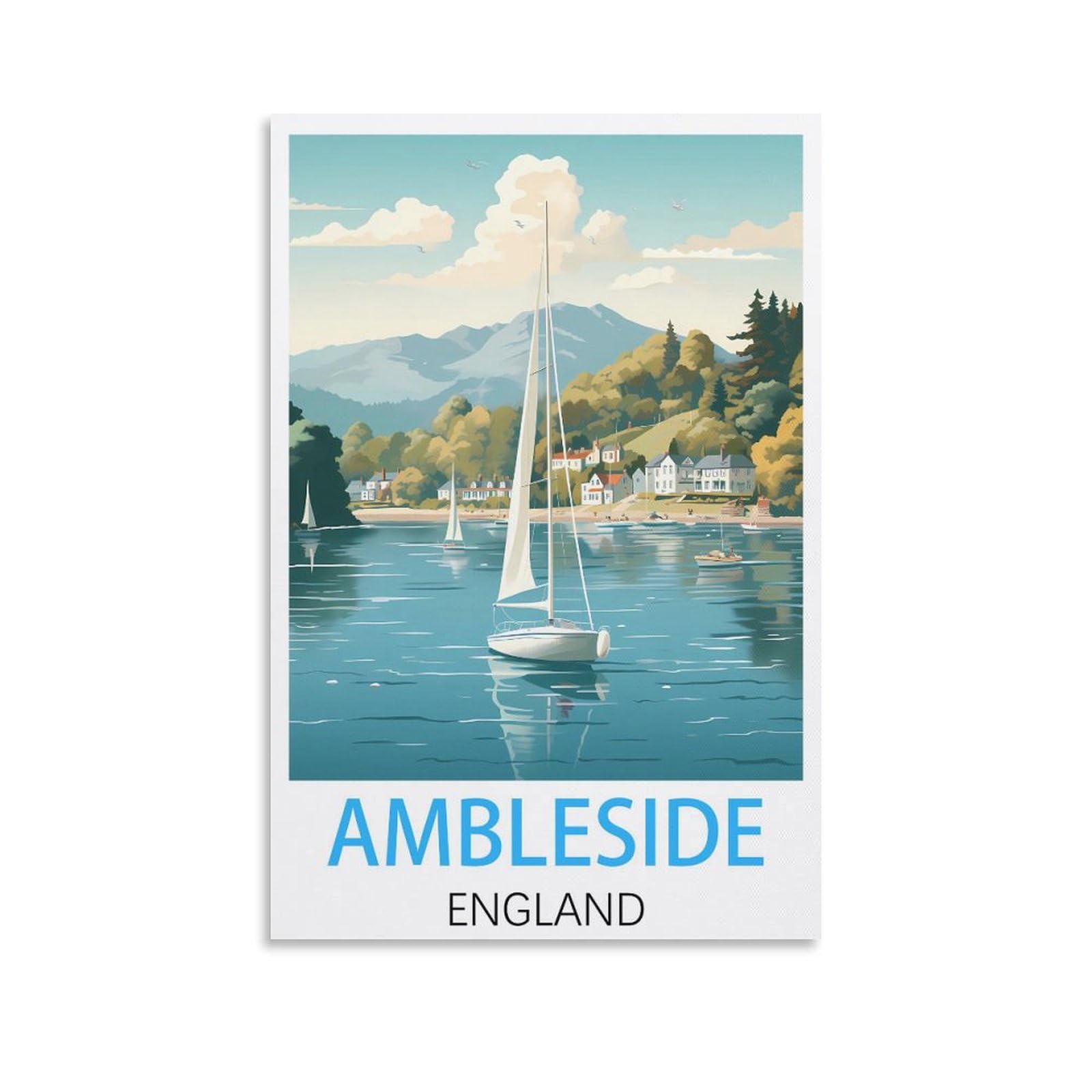 Javon Unframe-Style Ambleside England Vintage Travel Poster 24X36inch(60X90cm) Canvas Art Poster And Wall Art Picture Print Bedroom Decor