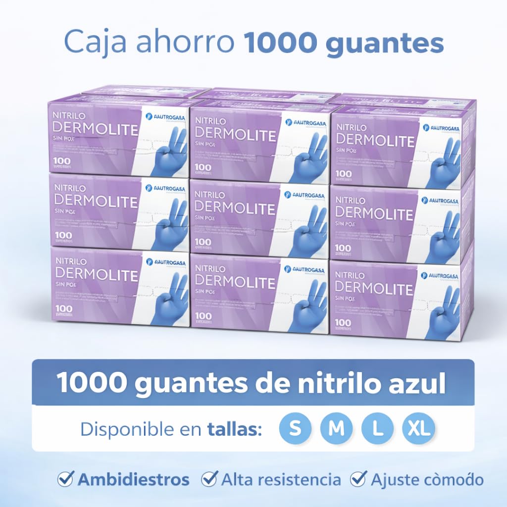 1000 Guantes de Nitrilo Desechables – Sin Polvo, Alta Resistencia – Uso Médico, Alimentario, Limpieza y Taller – Guantes Protectores Azul o Negro – Tallas S, M, L, XL (azul, M) - 5