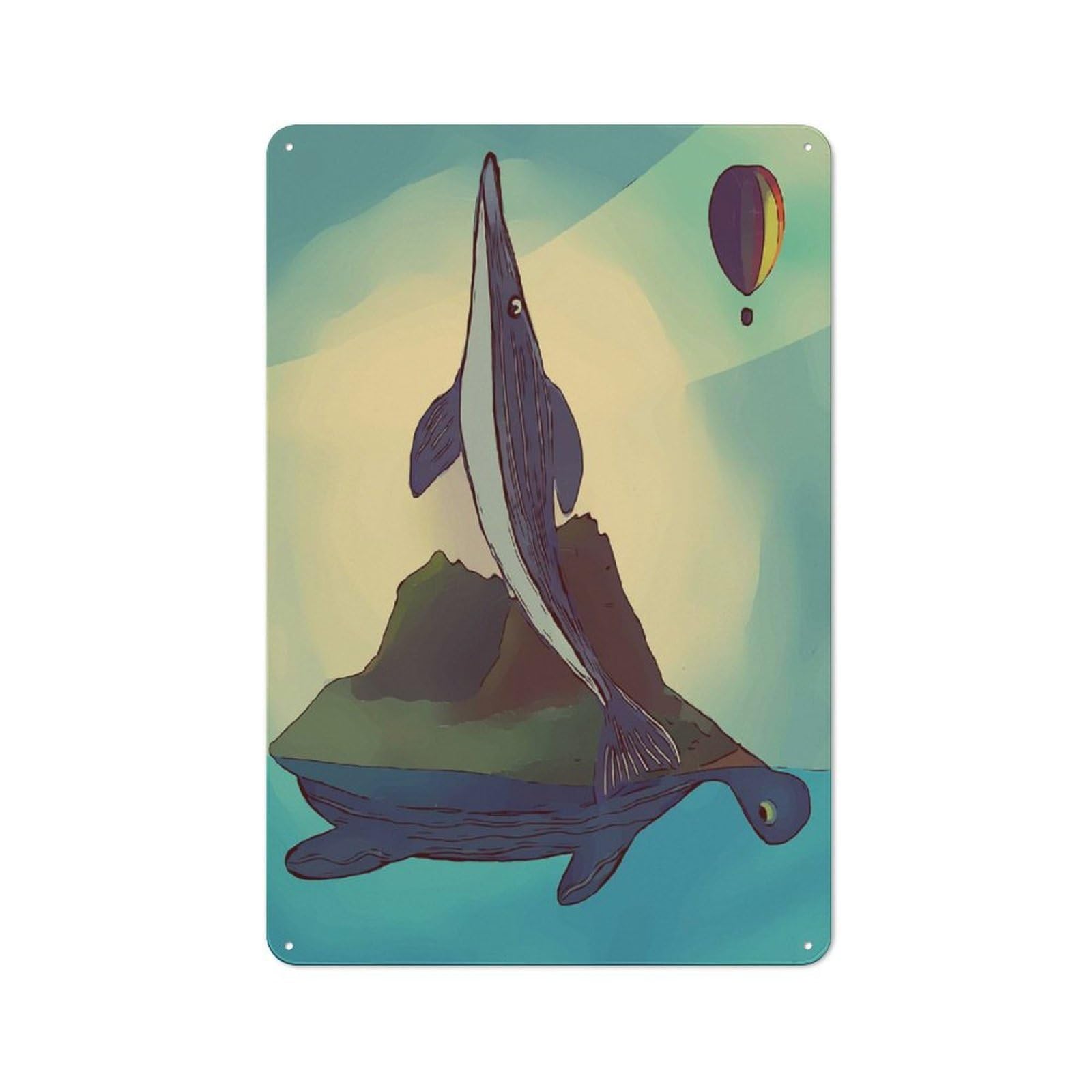 Whale, Turtle, And Island Industrial-style Tin Sign 30x20cm for Garage Or Workshop, for Garage, Workshop And Man Cave Decoration
