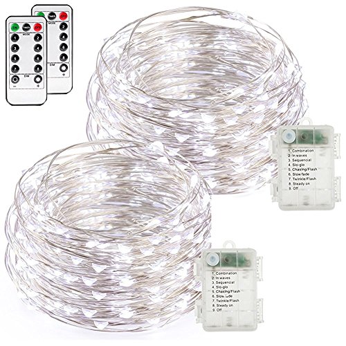 buways Fairy Lights 2-Pack Battery Operated Cool White 50 LED Fairy String Lights,16.4ft Sliver Wire...