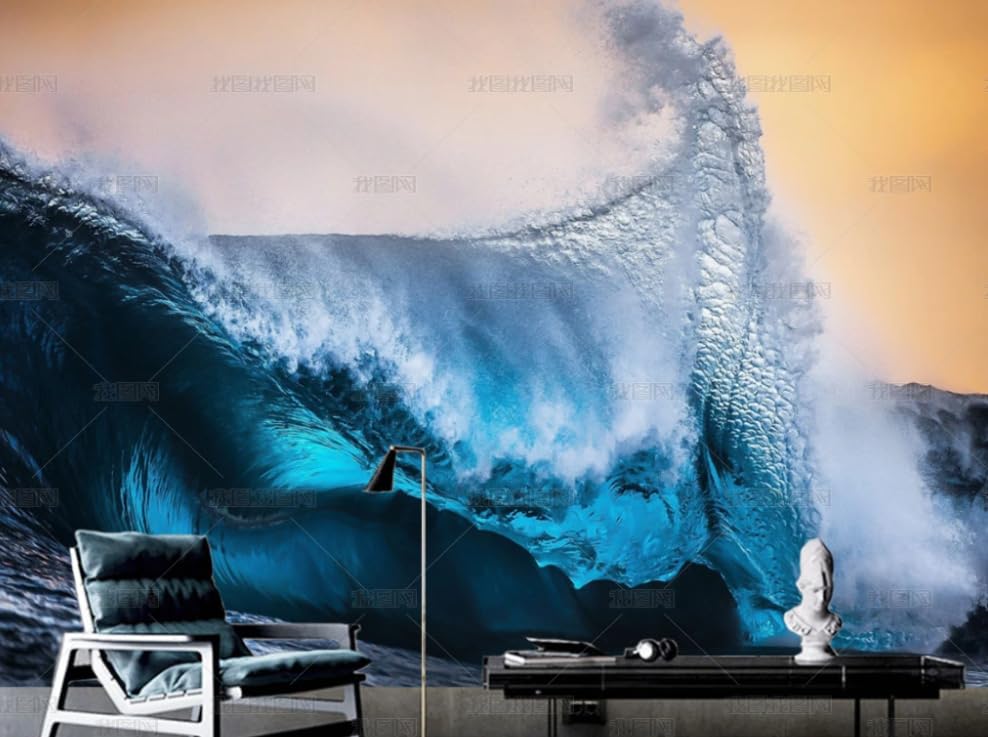 Papier peint intissé vagues bleues 300x210 cm pour grand poster mural de salon
