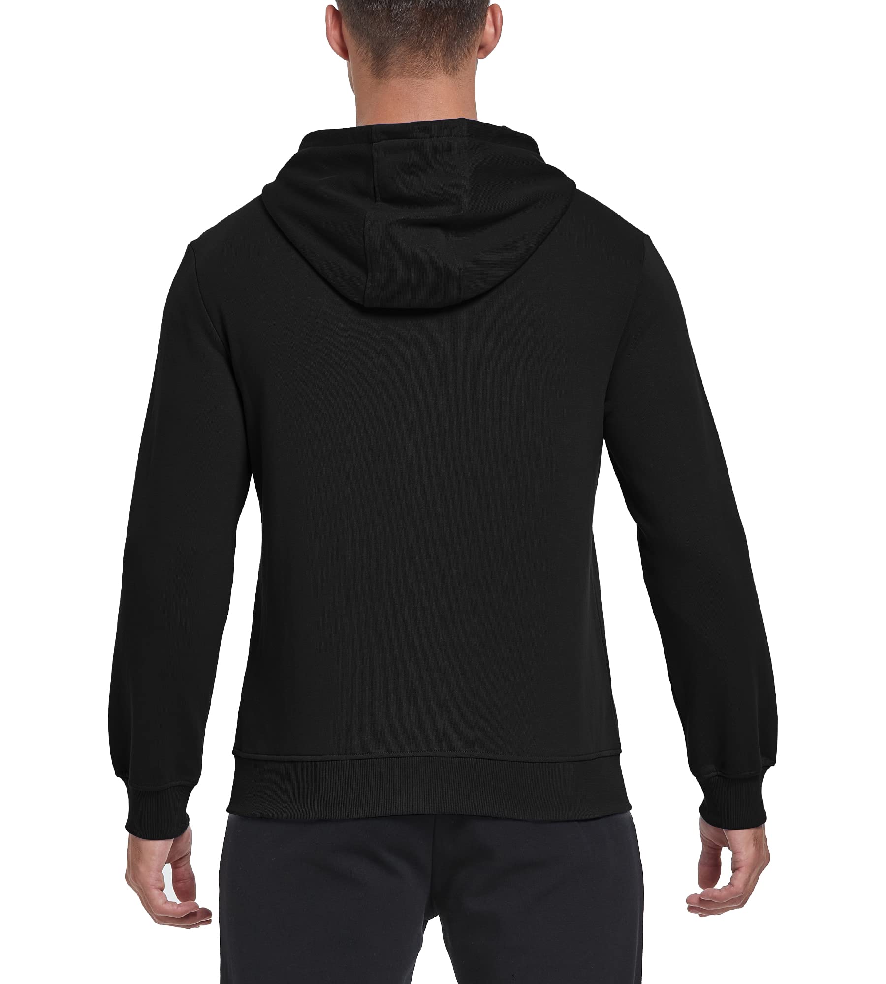 BETTERCHIC Męska bluza z kapturem sportowa miękka szczotkowana bluza polarowa z kapturem sznurek na zamek błyskawiczny bluza z kapturem rozmiar S-3XL, Czarny, M