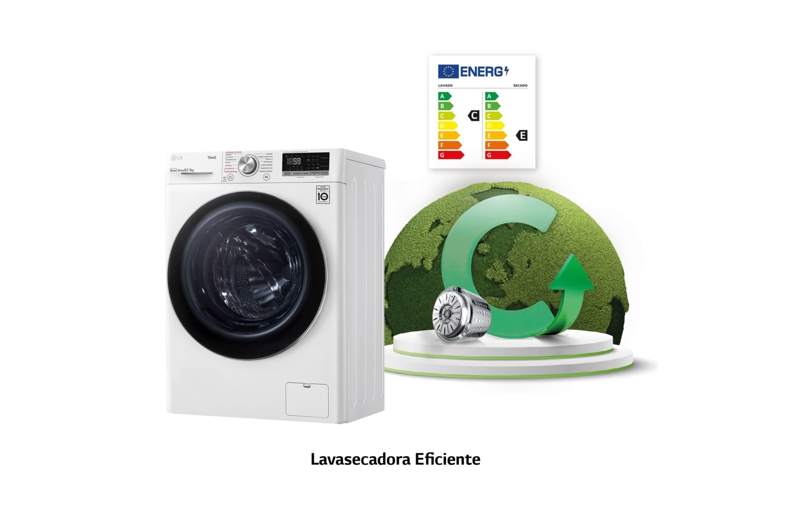 LG F2DV5S85S2W Lavadora secadora, Carga frontal, 1400RPM, Inteligencia artificial, Blanco, 8.5/5 kg