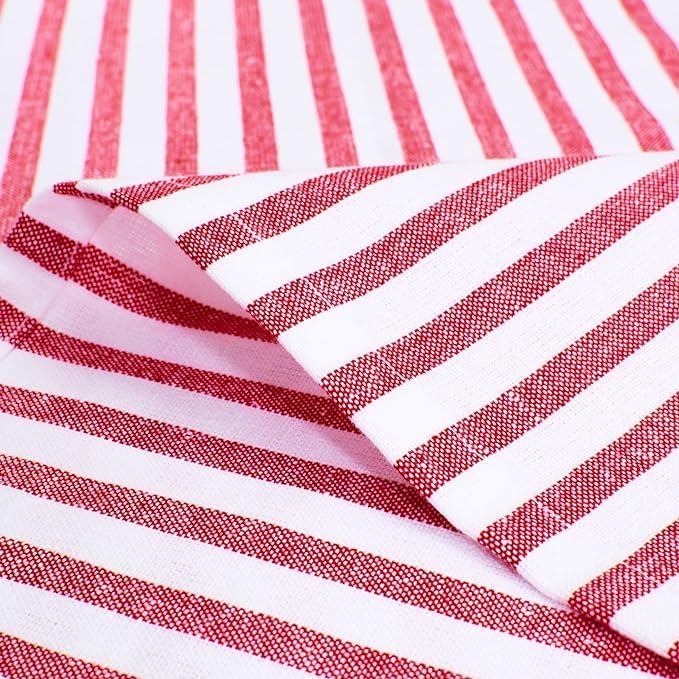 Image of Glus Fabric by The Metre-Mercerised Dyed Cotton for Embroidery-Cross Stitch-Bed Covers-Curtains-Cushion Covers-Table Cloth-Chair Upholstery-Sofa Cover (Red Stripe, 100 cm X144 cm)