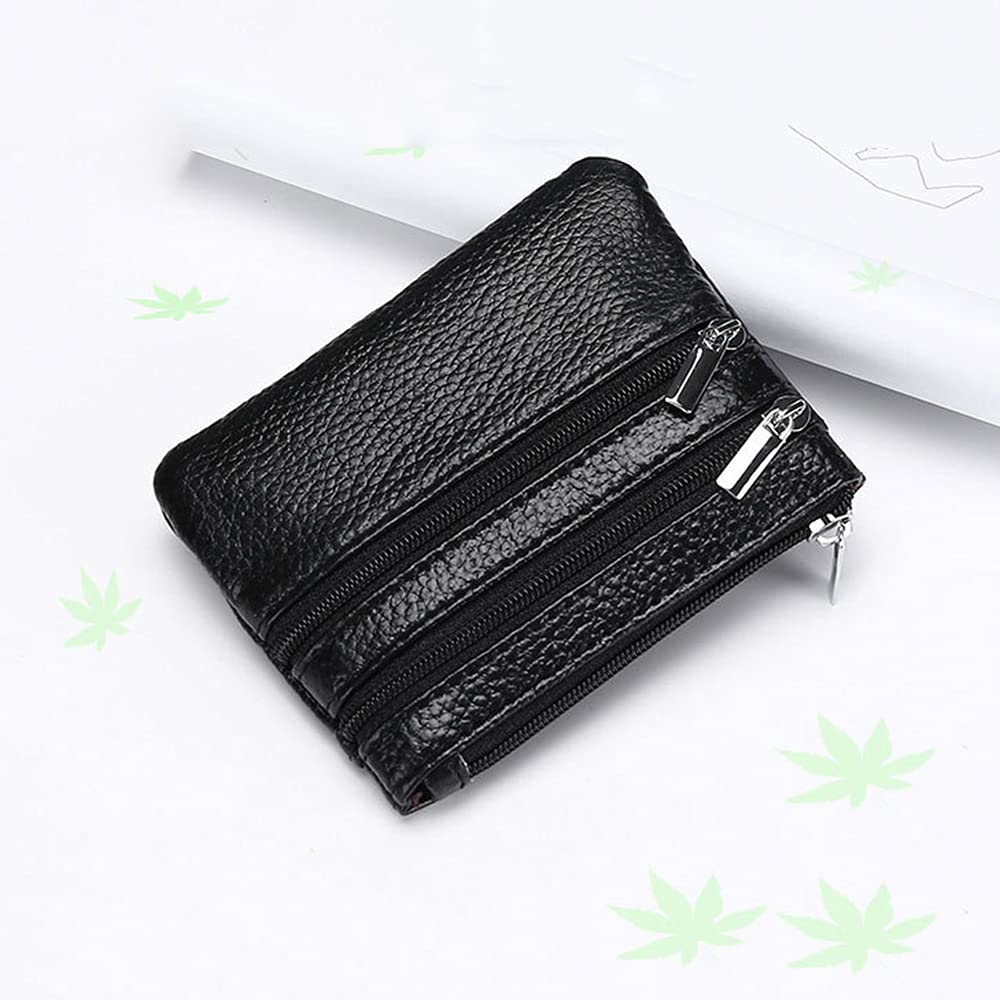 Women's Genuine Leather Zipper Coin Purse Mini Pouch Bag Credit Card Holder Wallet with Key Ring Keychain