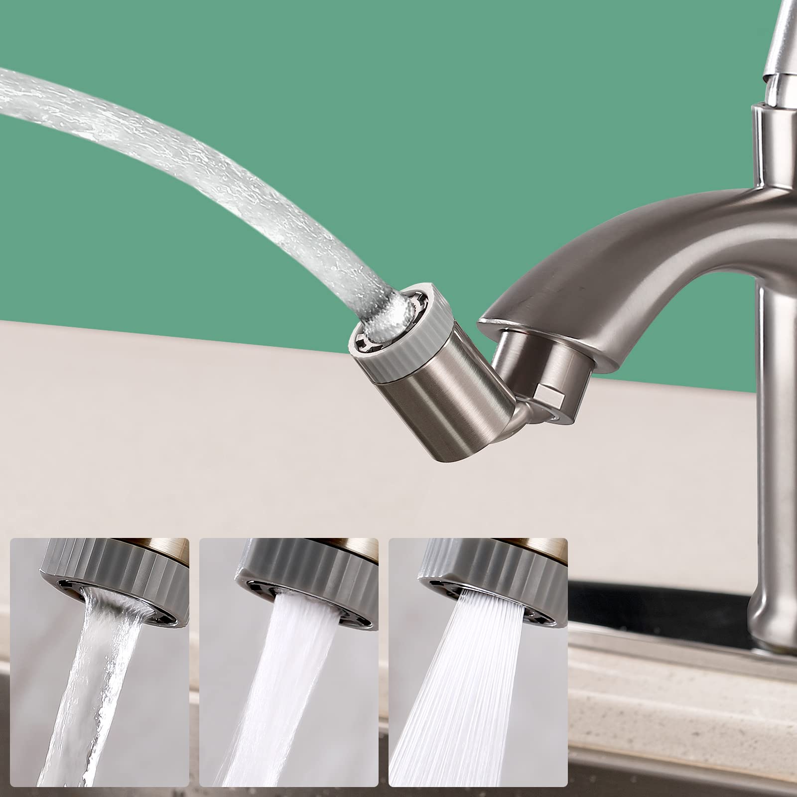 720° Faucet Aerator, 3-function Bathroom Faucet Aerator, Swivel Sink Aerator Head, Kitchen Sink Faucet Head,Faucet Sprayer Attachment 55/64-27UNS Female Thread, Faucet Nozzle Brushed Nickel