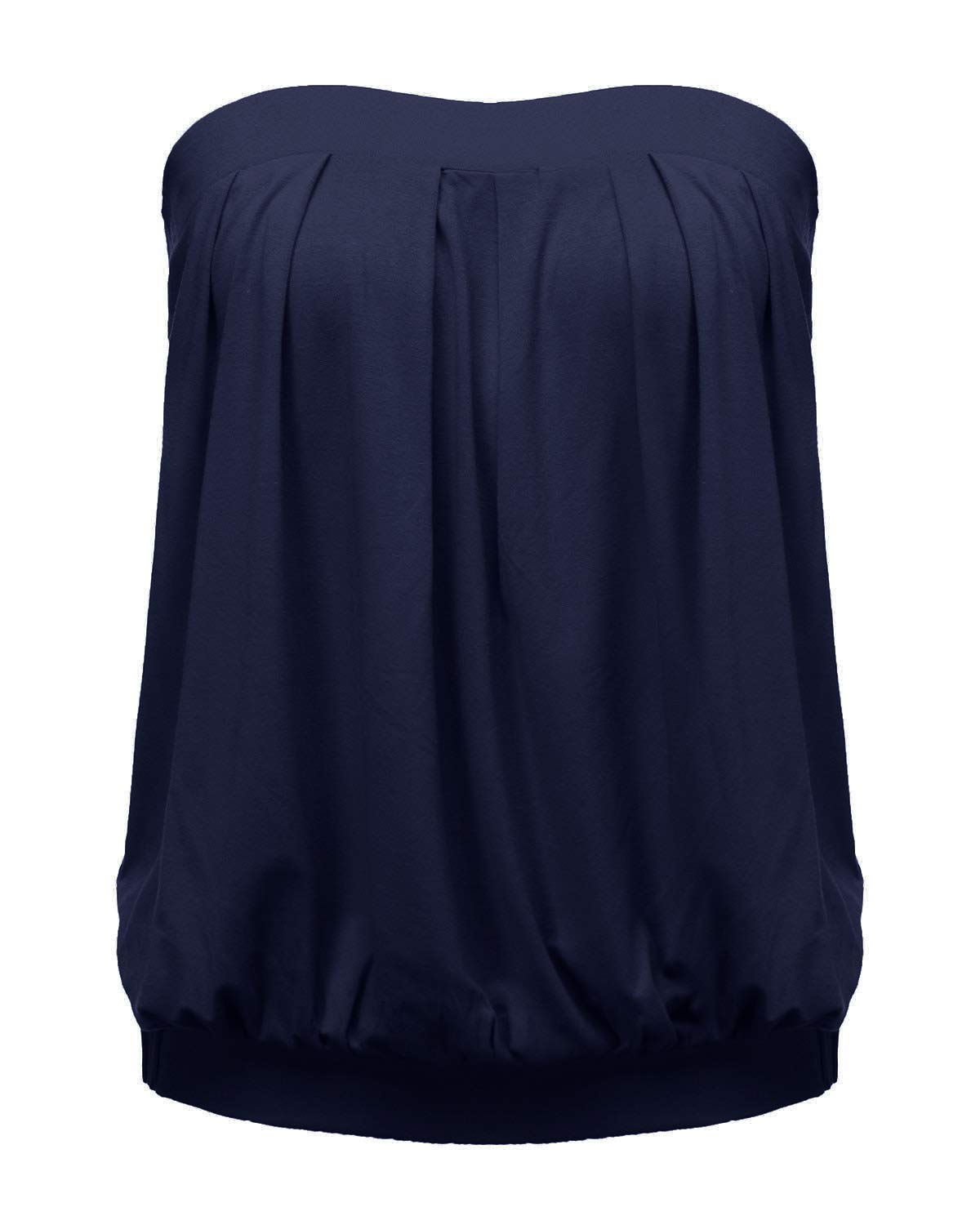 Women's Casual Summer Slim Strapless Pleated Ruched Beach Vest Shirt Tube Tops