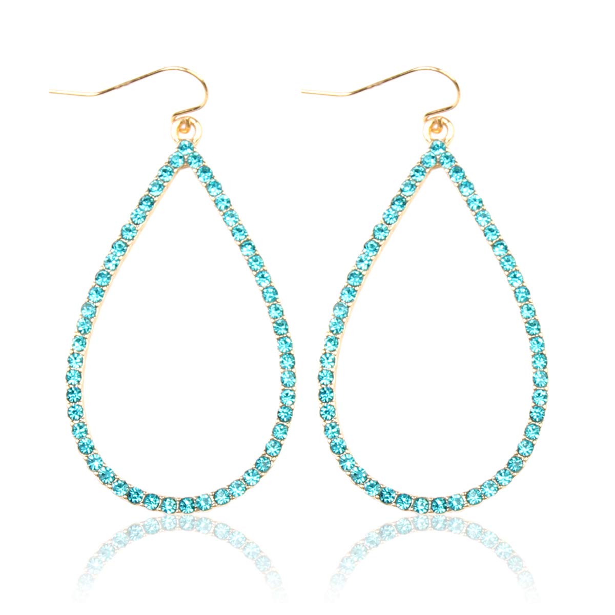 RIAH FASHION Sparkly Rhinestone Lightweight Geometric Hoop Drop Earrings - Teardrop, Pear, Oval, Marquise, Circle, Multi Cubic Crystal, Acrylic Pearl