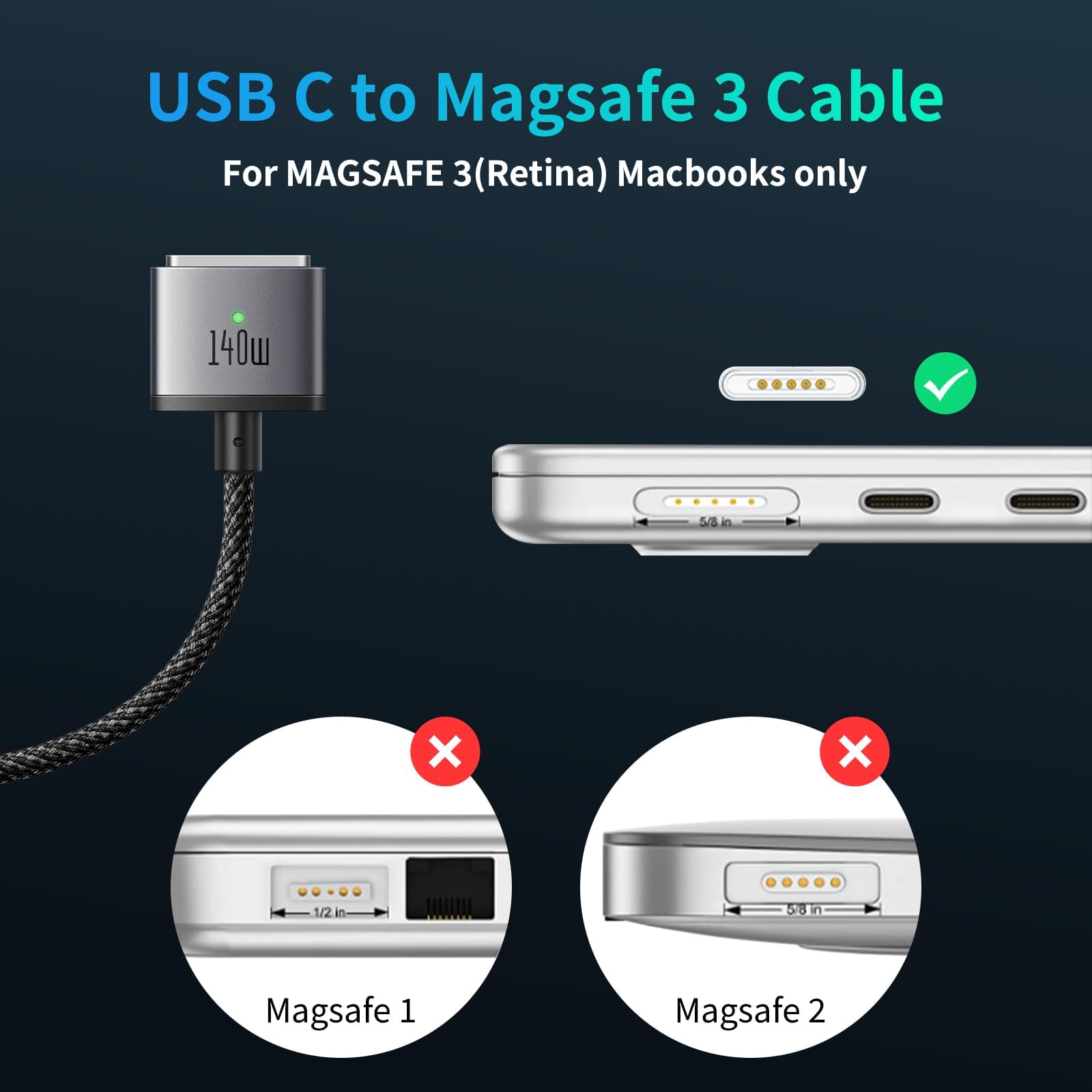 mcdodo Cavo di Ricarica da USB C a Magsafe 3 Cavo di ricarica rapida Max Power PD140W Tipo-C maschio a Magsafe 3 Convertitore di ricarica con luce LED Compatibile con MacBook Air/Pro 2 Mac
