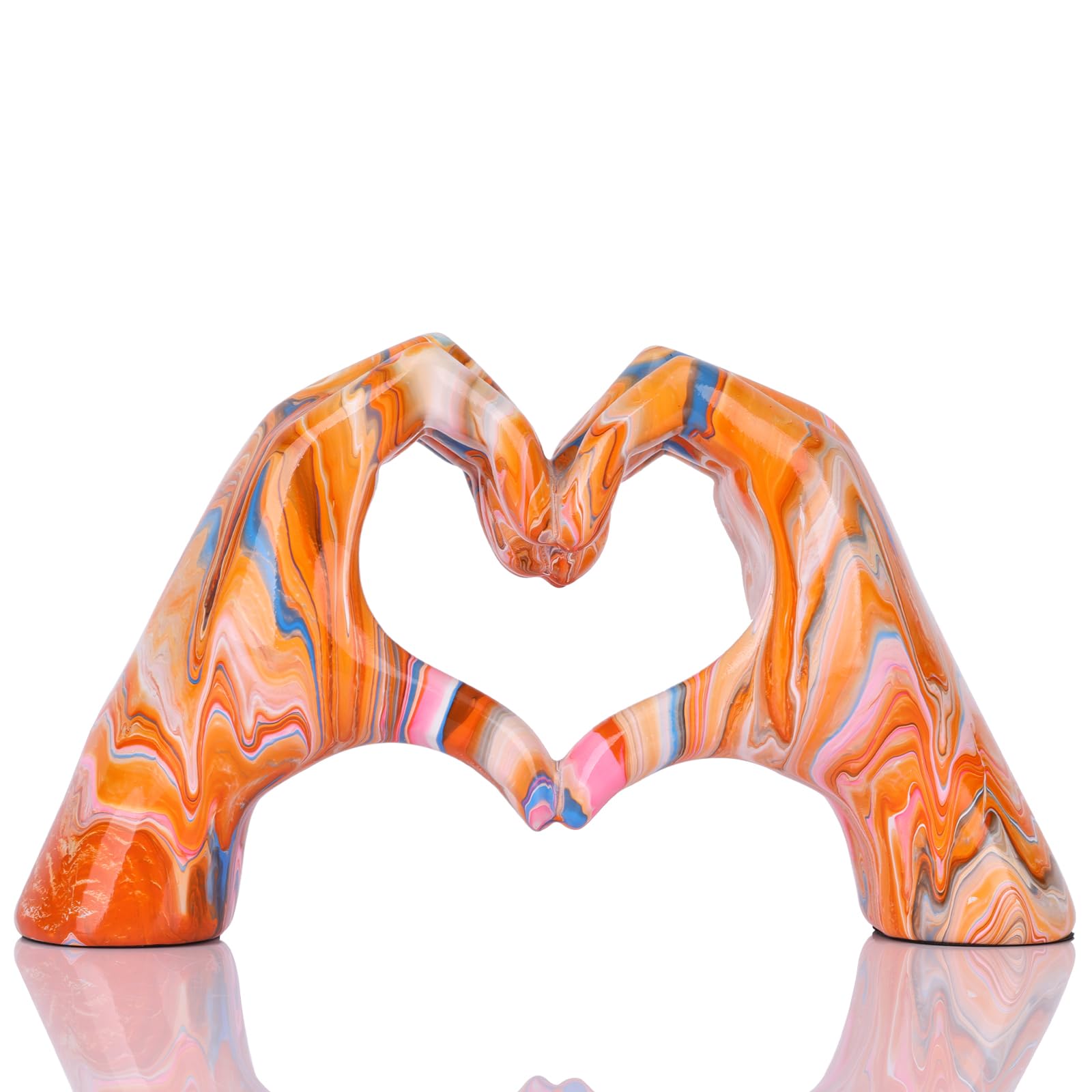DOVDOVColourful Hand Heart Decoration, Hand and Heart Statue, Love Finger Sculpture Wedding Decoration, Orange Resin, Modern, Tabletop, 9.8"L x 3.1"W x 5.9"H
