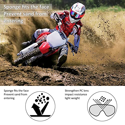 Image of Dirt Bike ATV Goggles Motorcycle Motocorss Riding Racing Glasses | MX Offroad Goggles, UV400, Anti-Fog Scratch Lens, Dustproof Windproof, for Men Women Youth, Red Frame + Colorful Lens