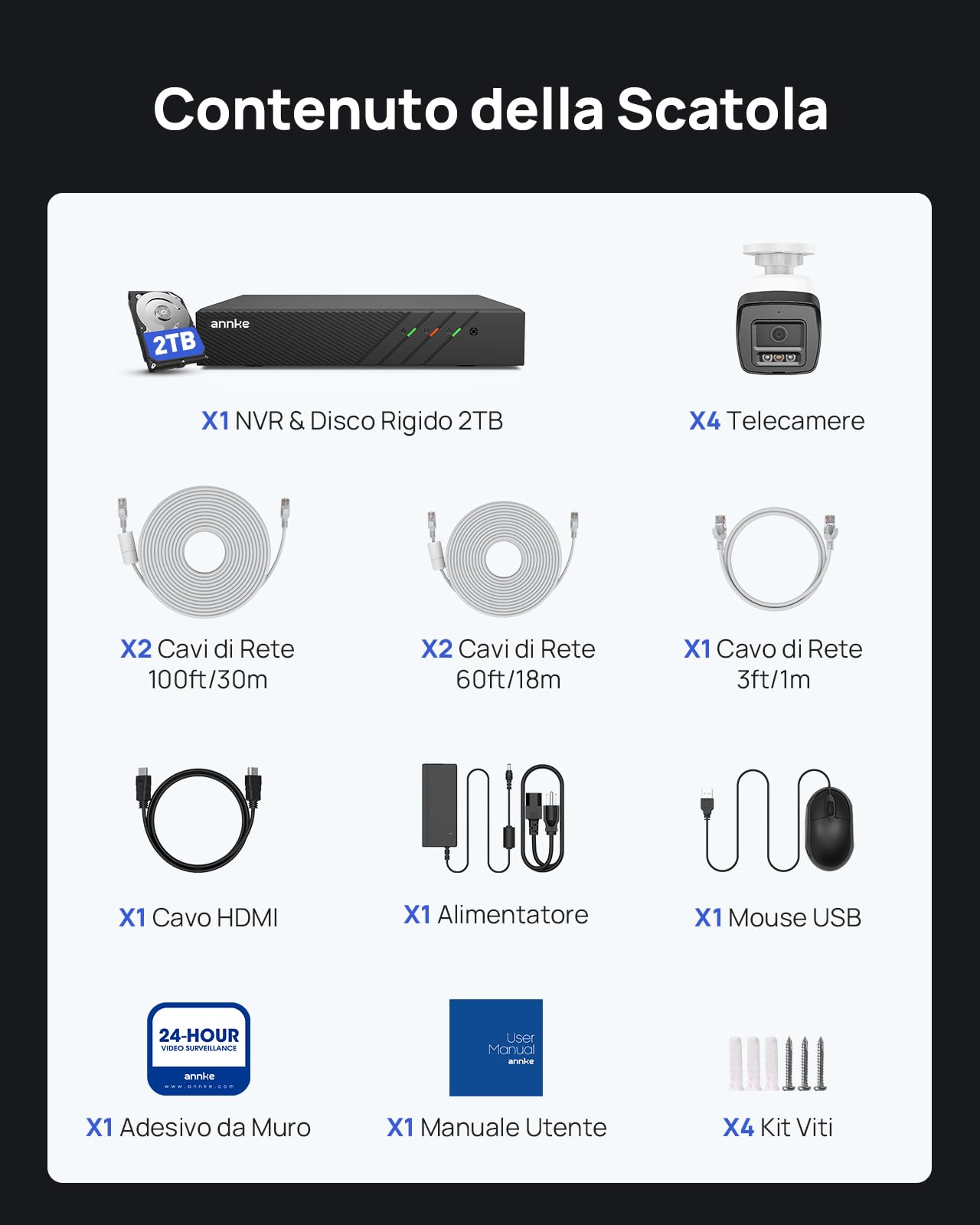ANNKE 3K PoE Kit Videosorveglianza Esterno, Rilevamento Uomo/Veicolo, 4K NVR 8CH 2TB + 4x 3K Telecamere da Esterno, Visione Notturna Colori, Audio Bidirezionale, Sorveglianza 24/7, Impermeabile IP67 | 4 Telecamere IP 3K da Esterno, Audio Bidirezionale, Ri