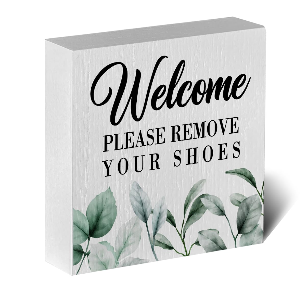 ENGVZ Welcome Please Remove Your Shoes Artwork Wood Box Sign Rustic Farmhouse Style Please Take Shoes Off Wood Block Plaque 5 X 5 Inches Home Front Door Desk Sign Decor for Presents