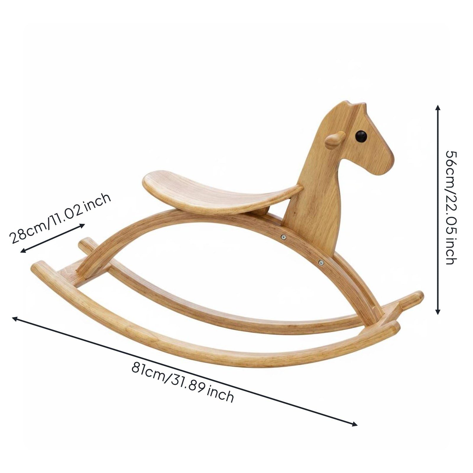 Colcolo Cavallo a Dondolo per Bambini Cavallo Dondolo Giocattolo Sedia in Legno di Gomma con Finitura Ad Acqua Struttura Triangolare Che Evita Ribaltamenti, Curvo Naturale