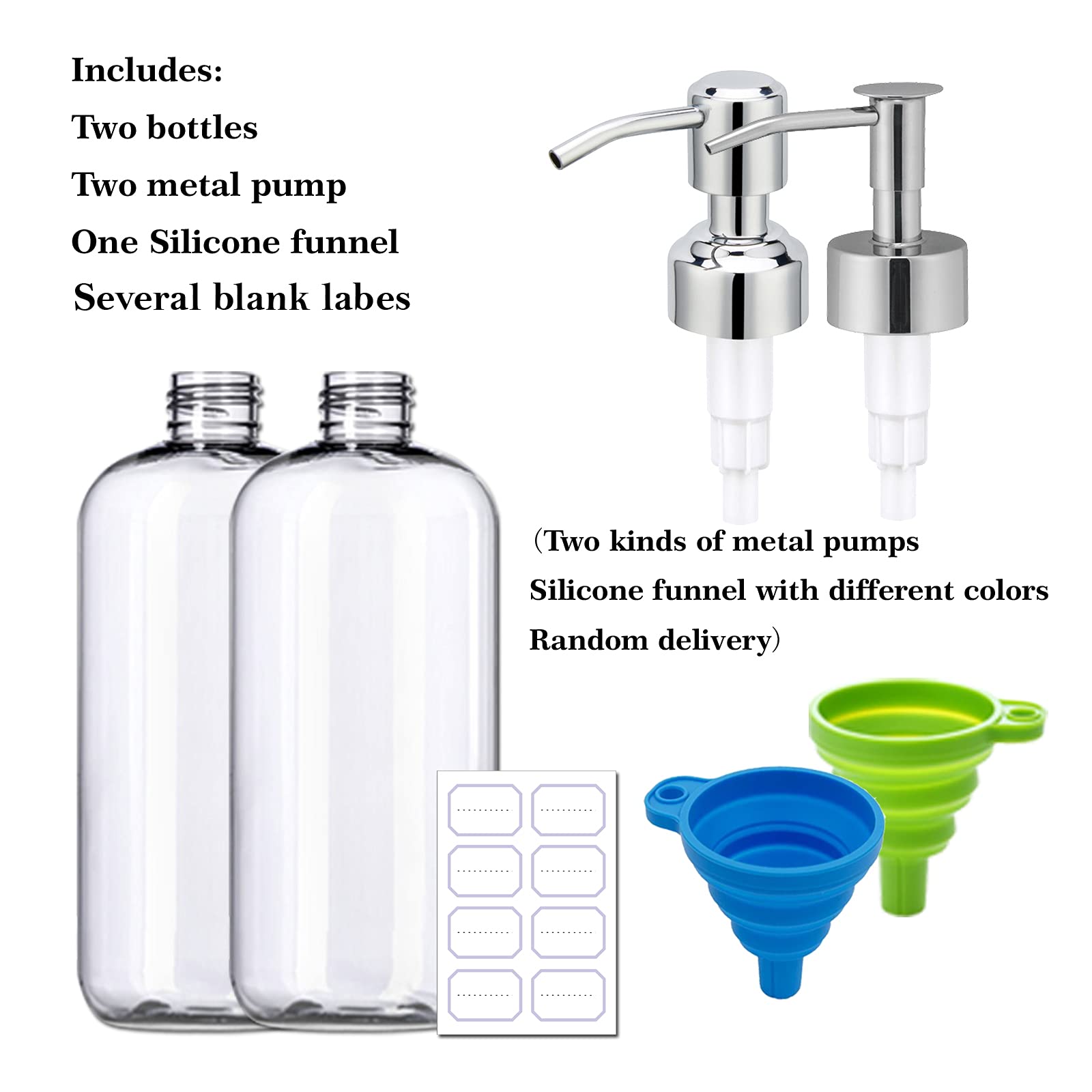 Refillable 32oz Dispenser Bottle 2pack with Steel Pumps, 1 Liter
