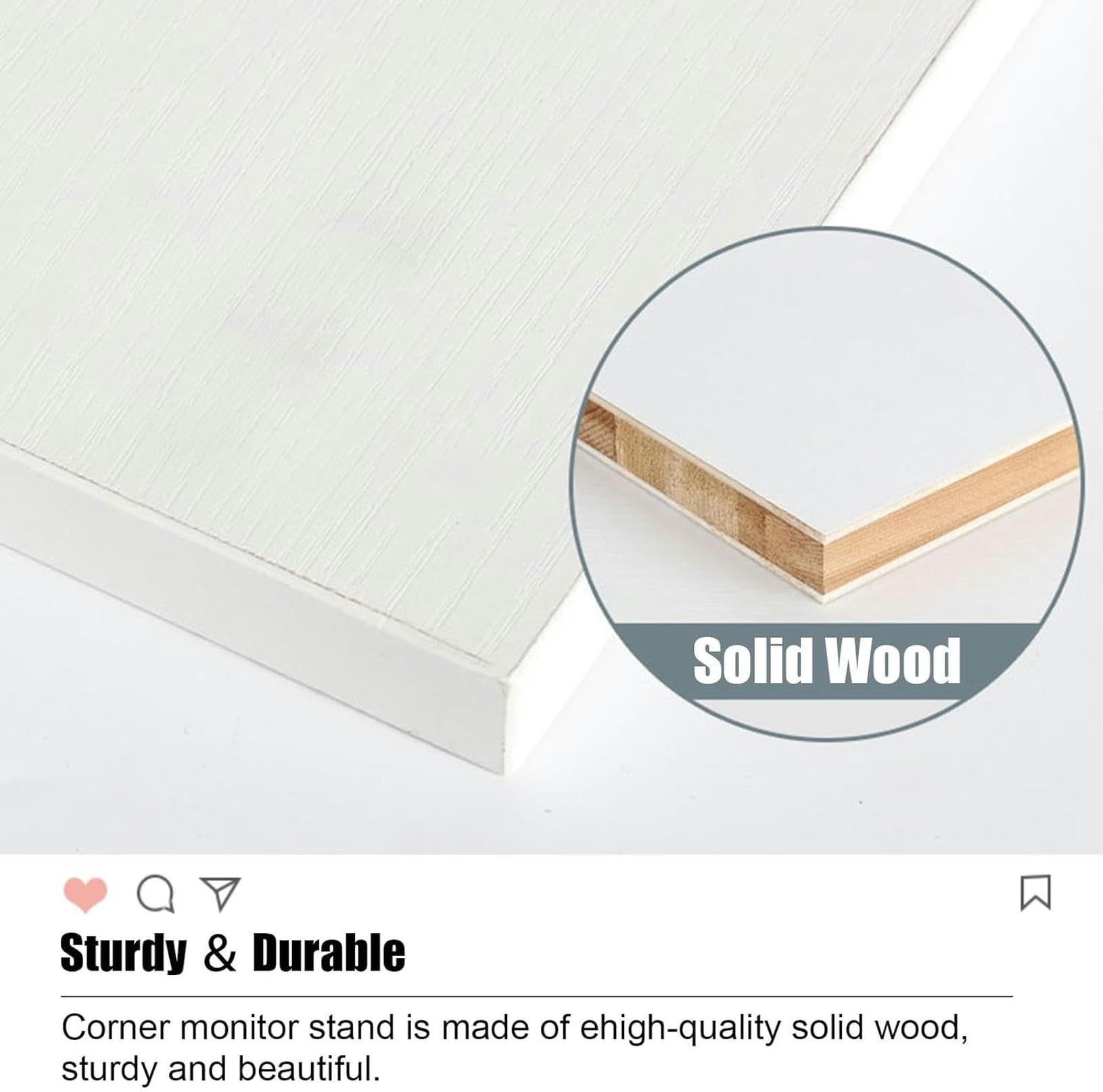 Supporto per monitor da scrivania ad angolo, Ripiano angolare for scrivania in legno bianco a doppia alzata, regolabile in lunghezza, ripiano sovrapposto for organizer da scrivania for laptop/schermo/