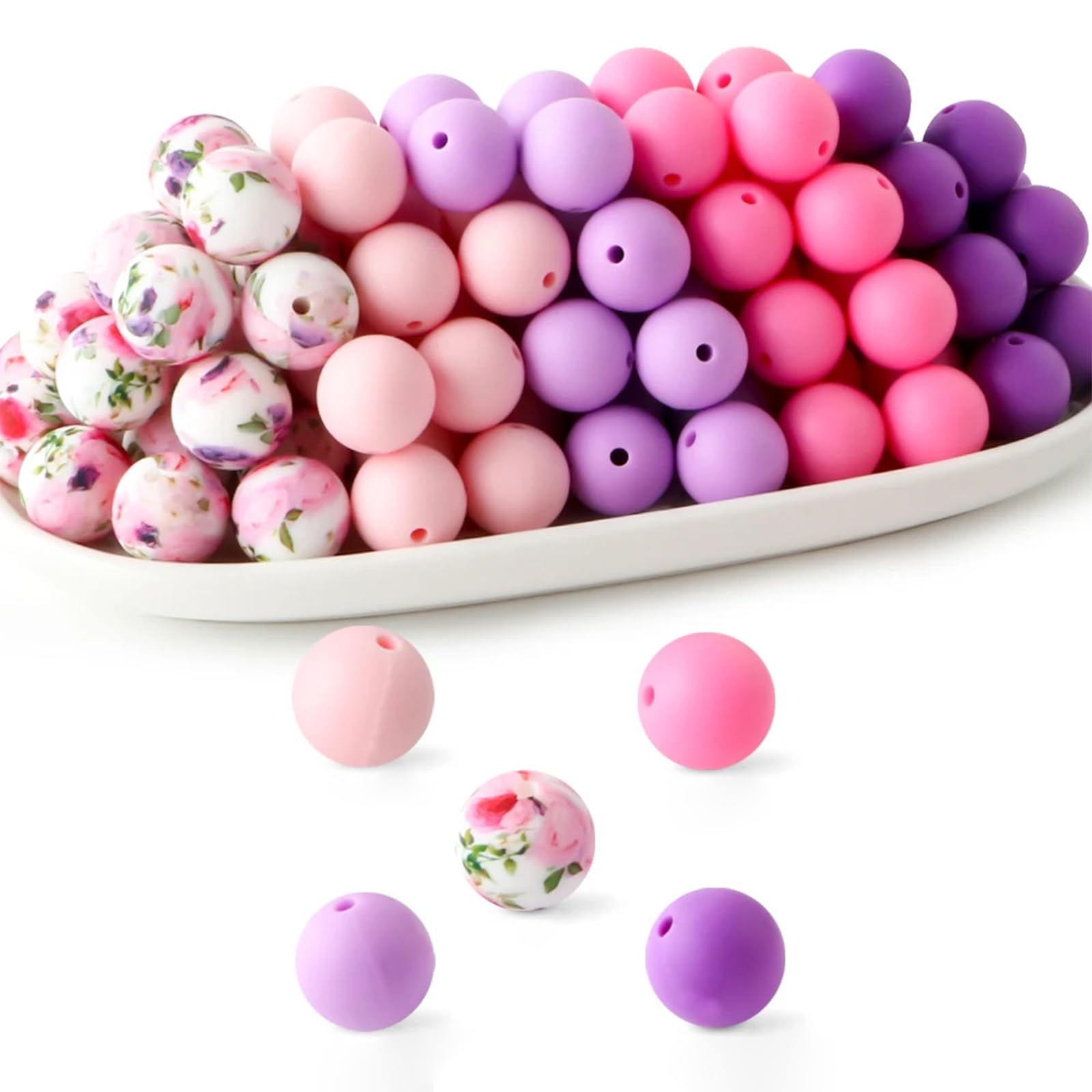 Yuelulala 100 Pcs 15mm Silicone Beads for Keychain Making, Purple Pink Round Beads for Bracelets Decorations Crafts Making Party Favours Supplies for DIY Making Art Craft (A138-100)