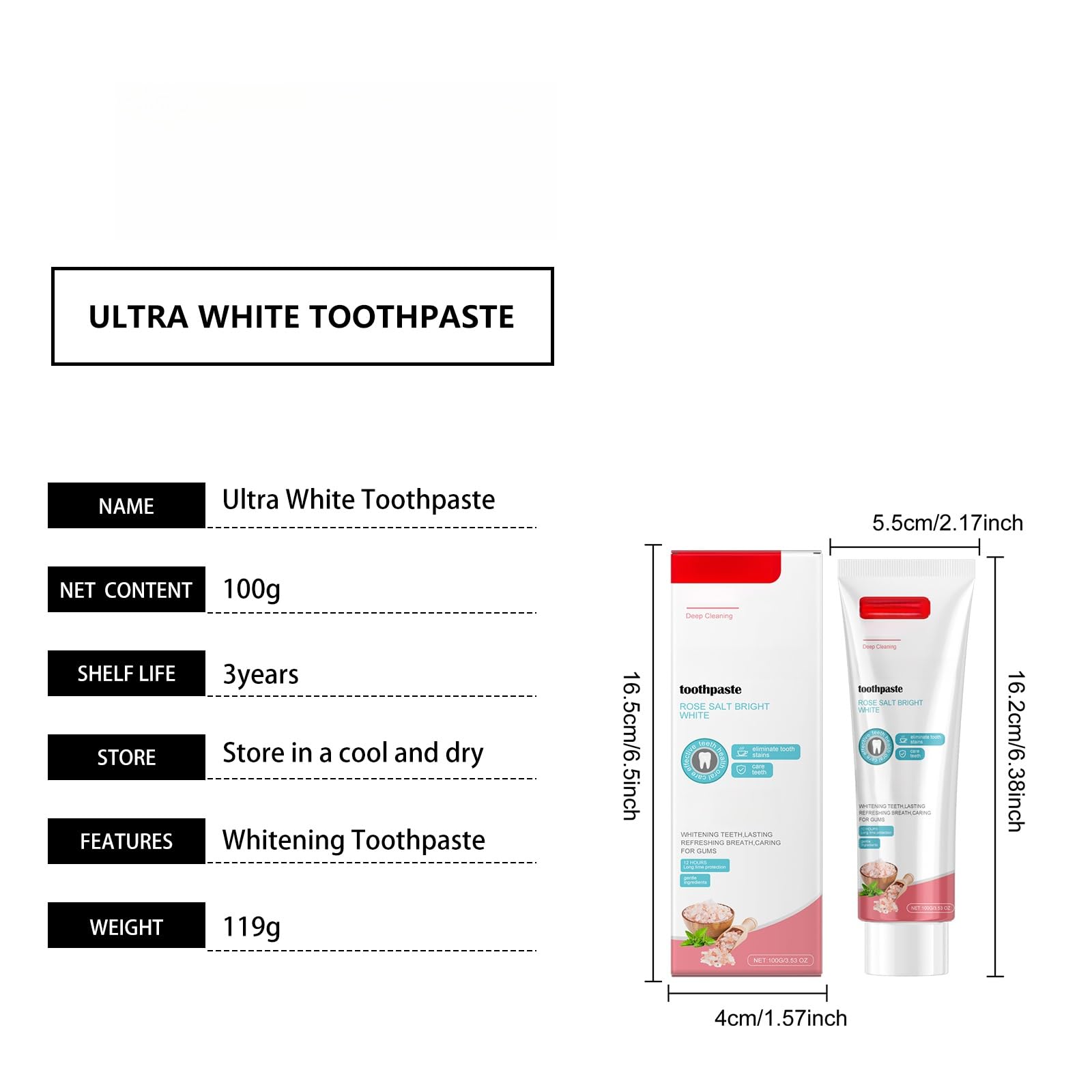 Dentifricio sbiancante alla menta e rosa, estratto naturale for la rimozione delle macchie, formula delicata non abrasiva for l'alito fresco e l'igiene orale quotidiana(3pcs)