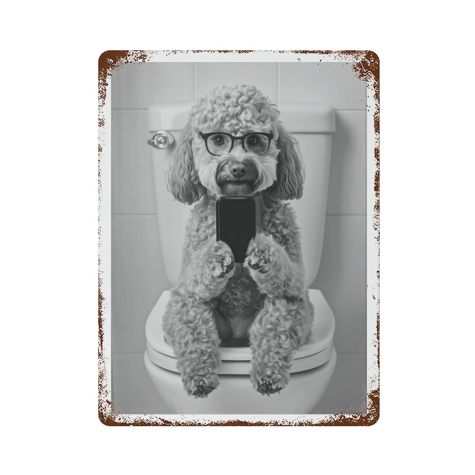 xiaoxiaoshen Labradoodle on Toilet Dog Trendy Wall Decor Art Metal Tin Poster Modern Home Decor Art Home Bar Shop Decorations Vintage Sign 40x30cm