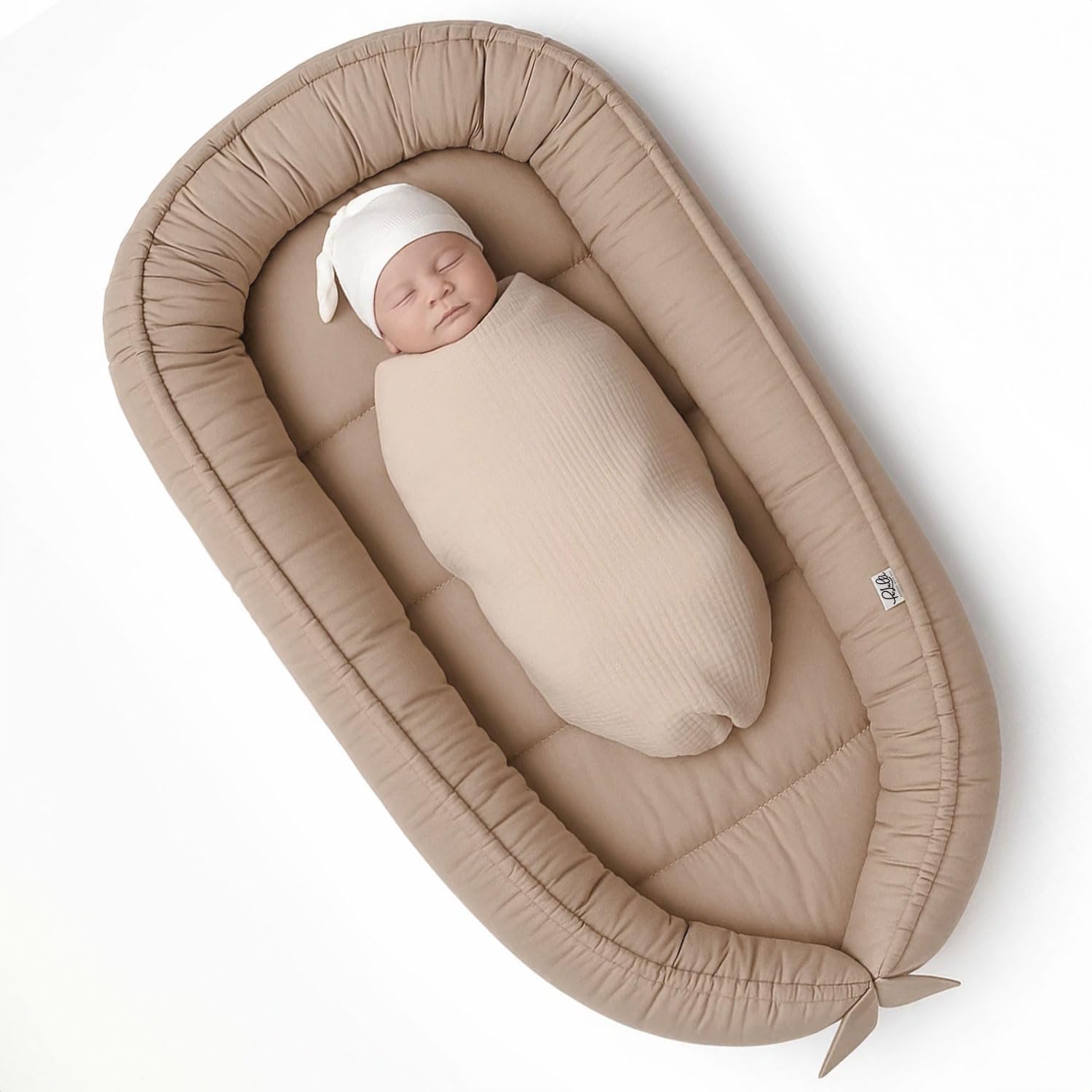 PaLulli 120x60 cm Babynest Babynestchen XXL Babykokon 2seitig 100% Baumwolle Kissen Nestchen für Babybett Reisebett für Baby und Säugling Feathers (Braun)