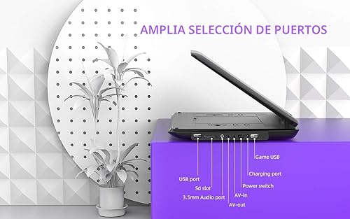 Miniatura 7 de Reproductor de DVD portátil de 17.5 pulgadas con pantalla HD grande de 15.6 pulgadas, batería recargable de 6 horas, compatible con USB/tarjeta
