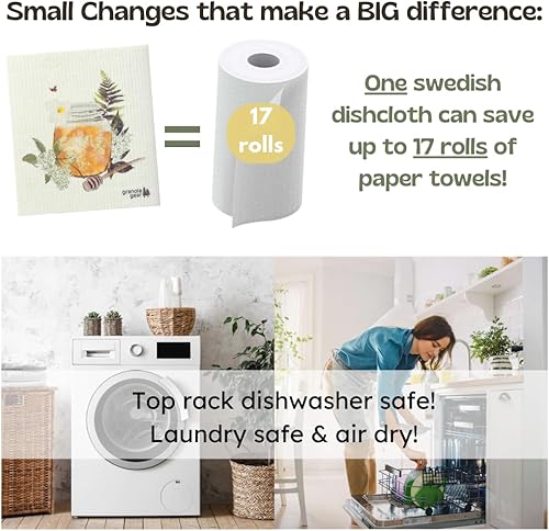 Miniatura 4 de Paños de cocina suecos para cocina, paquete de 6 toallas de papel reutilizables, ecológicas, compostables, biodegradables, esponjas lavables,