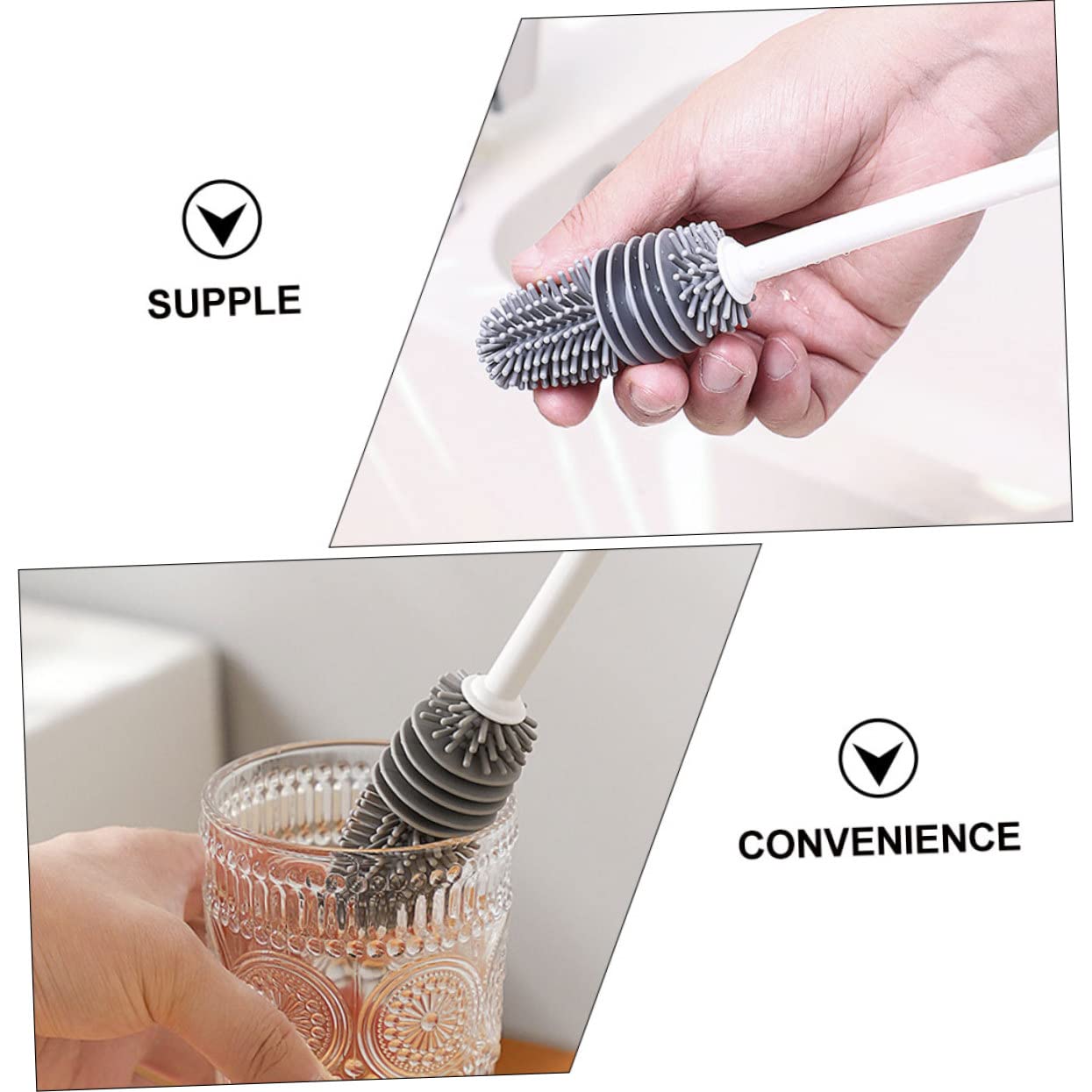 Cepillo para lavavajillas para limpieza de vasos y botellas, limpiador de vasos de cocina, cerdas de silicona, mango de fácil agarre, limpiador eficaz de ojos para cristalería y vasos