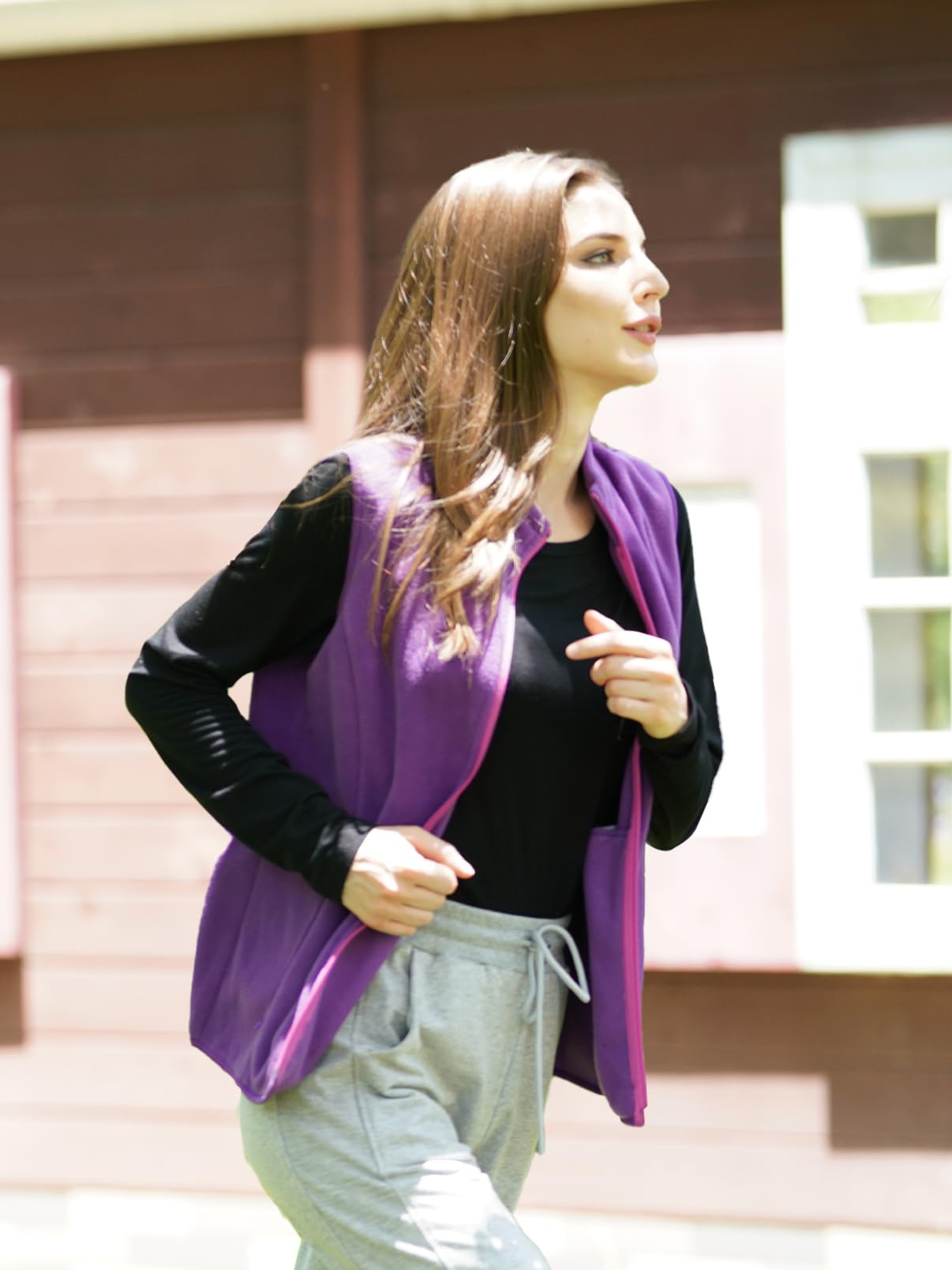 fuinloth Gilet in pile da donna,Termico Senza Maniche Elegante Collare Eretto con Zip e Tasca