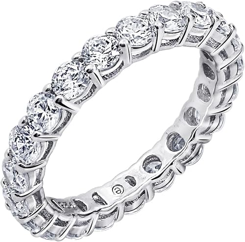 Anillo de plata de ley chapada en platino u oro con circonitas redondas de Swarovski en todo el borde exterior del anillo Anillo de plata de ley chapada en platino u oro con circonitas redondas de Swarovski en todo el borde exterior del anillo