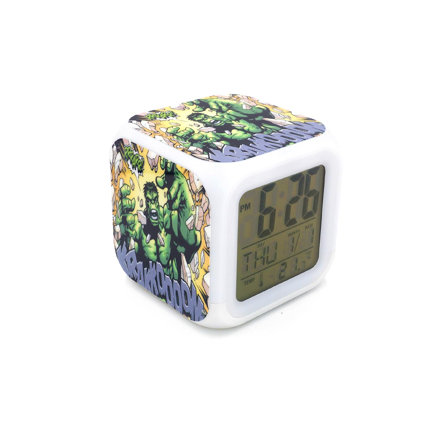 3＂Desk & Shelf Clock Hulk Green Digital Alarm Clock with Led Lights Plastic Table Clock for Kids Teenagers Adults Home/Office Decor