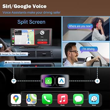 10.26 Wireless Carplay Screen 360 Rotation 4K Dash Cam Carplay & Android Auto Car Stereo Car Audio Receivers with 1080p Backup Camera GPS Navigation/Mirror Link/Voice Control/Siri