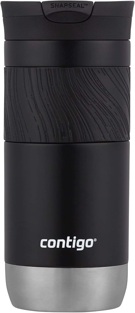 Contigo Byron Vacuum-Insulated Stainless Steel Travel Mug with Leak-Proof Lid Reusable Coffee Mug or Water Bottle BPA-Free 16oz Licorice Keeps Beverages Hot for 6 Hours or Cold for 12 Hours