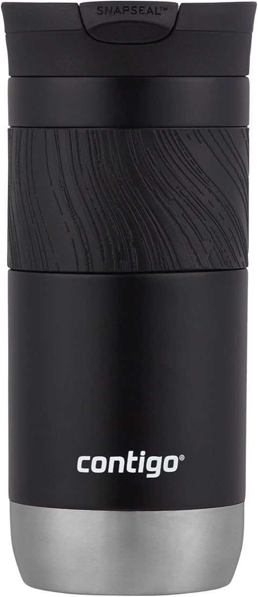 Contigo Byron Vacuum-Insulated Stainless Steel Travel Mug with Leak-Proof Lid Reusable Coffee Mug or Water Bottle BPA-Free 16oz Licorice Keeps Beverages Hot for 6 Hours or Cold for 12 Hours