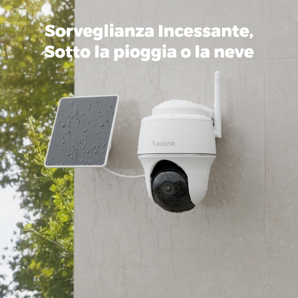 Reolink 360° PTZ Videocamera Sorveglianza Batteria Solare, Rilevamento PIR | 3MP Telecamera WiFi Esterno Senza Fili, Visione Notturna IR, Impermeabile, Audio a 2 Vie, Argus PT Lite con Pannello Solare
