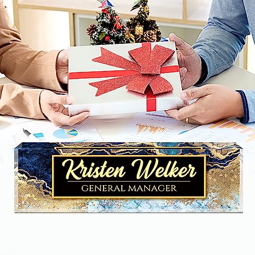 Image of Name Plate for Desk, Desk Name Plate Personalized, Office Decor for Women Men, Acrylic Desktop Accessories, Office Appreciation Gifts for Boss Social Workers Nurse Teacher Employee (Blue /Gold)