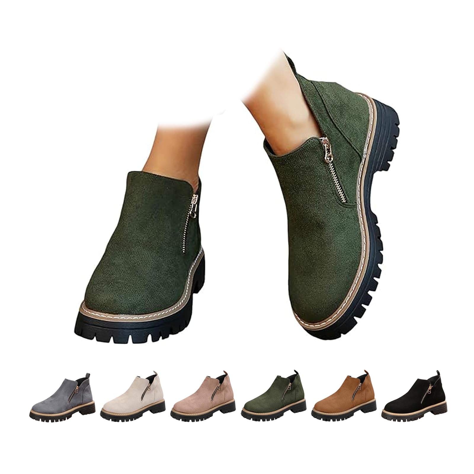 Ankle Boots for Women 2025 Low Heel Chunky Platform Heeled Short Booties Non Slip Outsole for Outdoor Walking