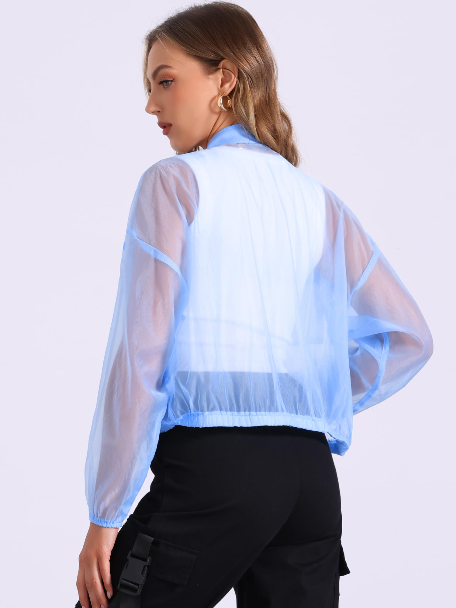 Allegra K Veste bomber transparente Femme Blouson à manches longues et fermeture éclair