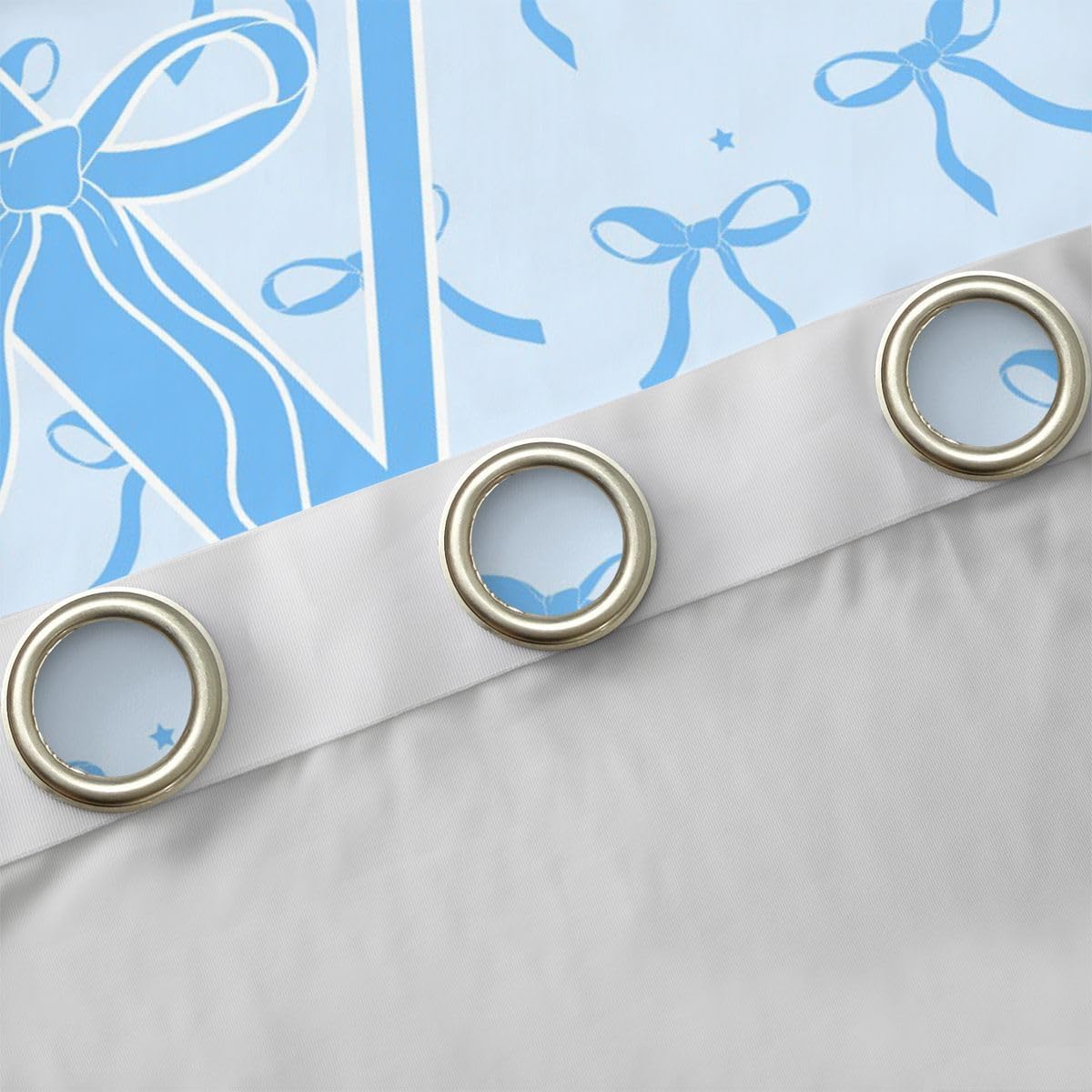 Feelyou Cute Blue Bow Blackout Curtains Ribbon Bow Knot Darkening Drapes for Bedroom Living Room Decor Personalized Initial V Thermal Insulated Shades Window Treatments, 2 Panels 38 x 54 Inch