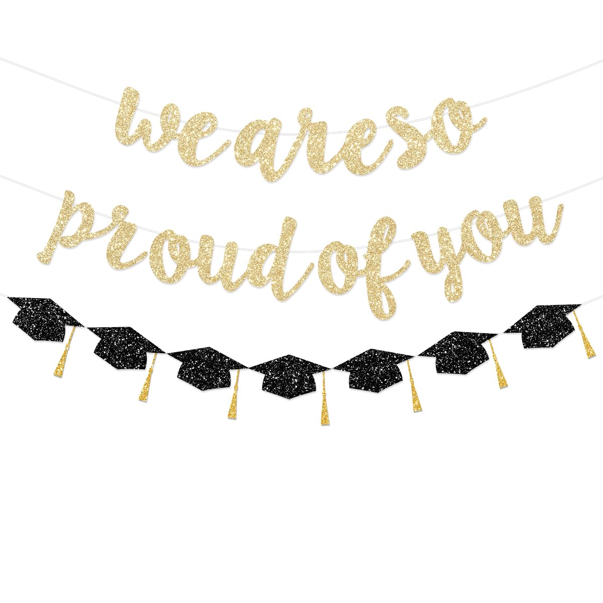 FHGG Pre-Strung 2026 Graduation Decorations Banners College Congratulations Gold Glitter We are So Proud of You Congrats Grad Garland for Graduation